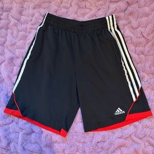 adidas Kid’s Black Athletic Shorts with Red Trim and White Stripes